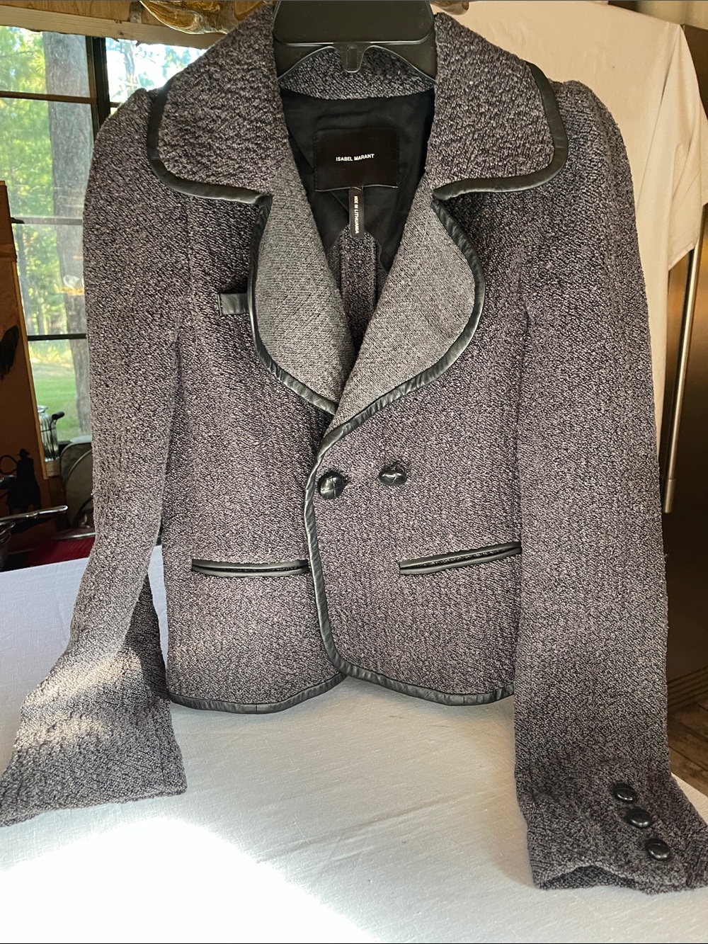 Isabel Marant knit jacket charcoal grey with leather trim XSMALL